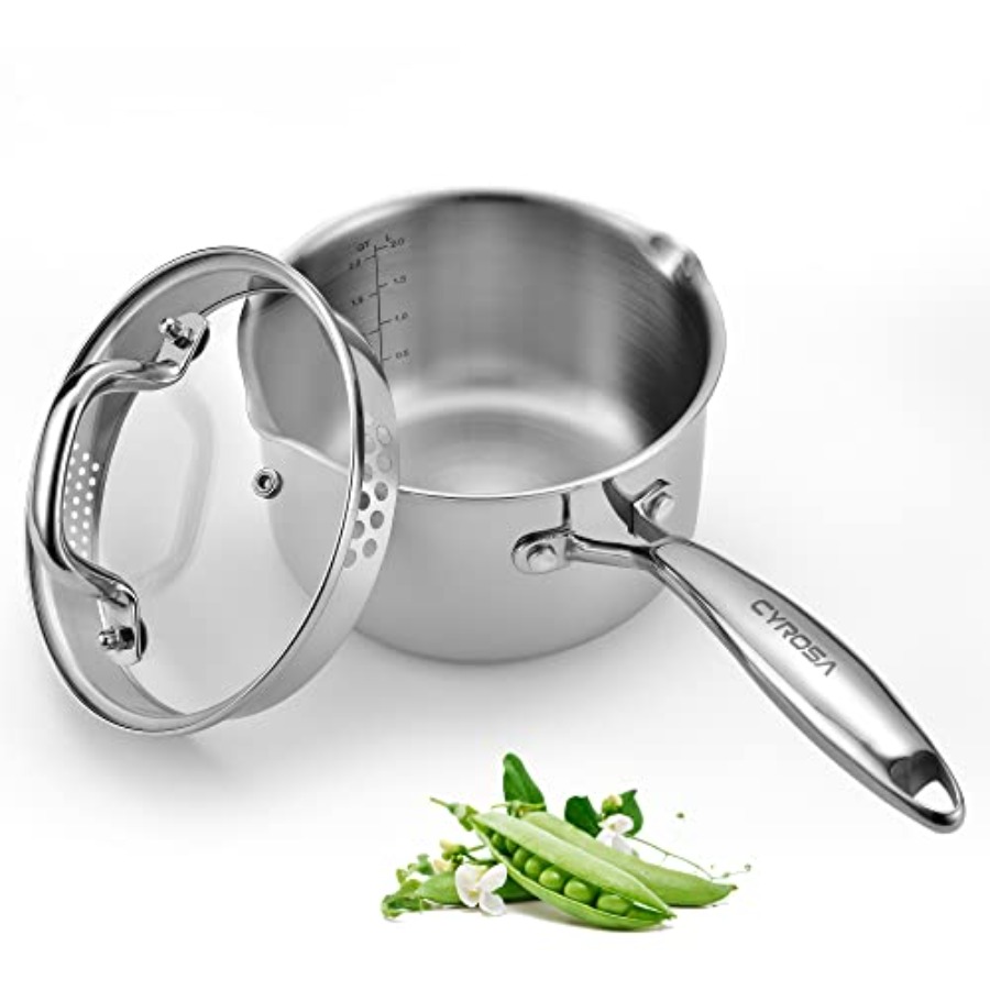 Pour Pot Aluminum - Stainless Steel Saucepan 2.0 Quart with